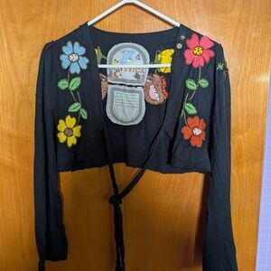 Floral Embroidered Black Crop Top